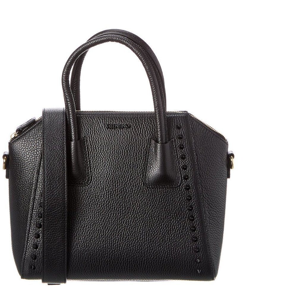 Mario Valentino Black Pebble Leather Studded Satchel Crossbody Bag Made in Italy